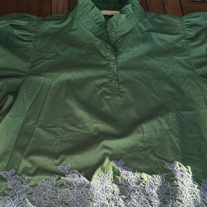 Entro Green Blouse with Floral Embroidery